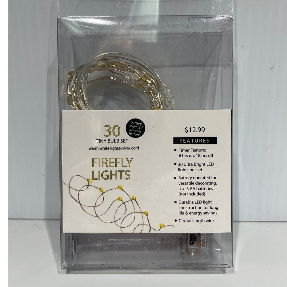 Firefly Lights 30 Tiny Warm Ultra Bright Lights on Silver Cord Battery Operated